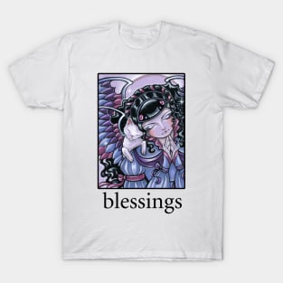 Angel and Kitten #1 - Quote - Blessings - Black Outlined Version T-Shirt